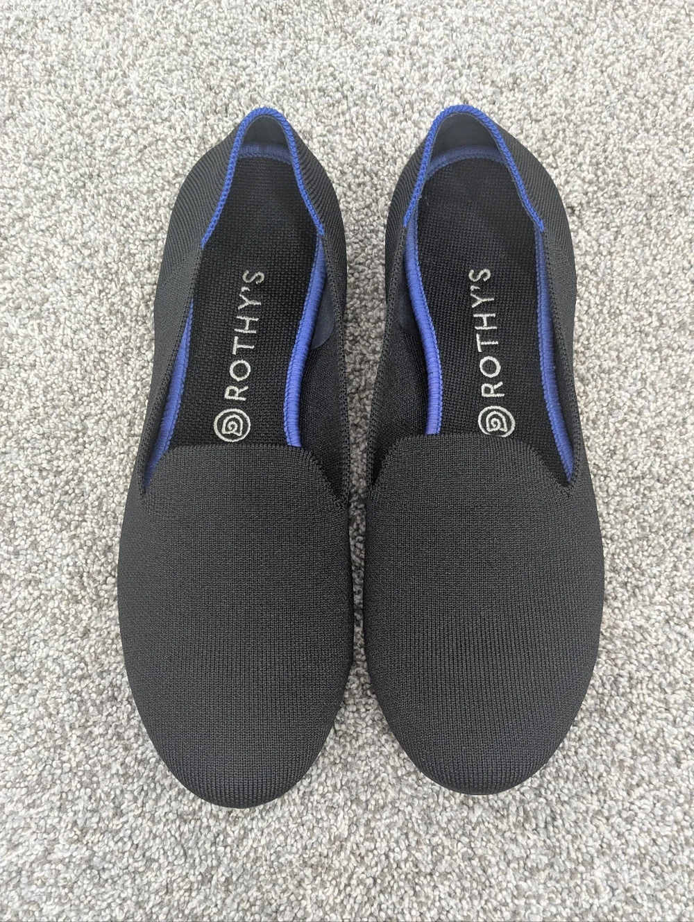 Rothy's The Loafer Black Slip-On Shoes Flats with Blue Accent Size 11 Or 12 - Picture 1 of 9